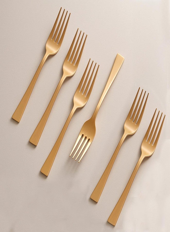 أدوات فرنسية طقم أدوات مائدة فرنسية (6 قطع، شوك ذهبية من الفولاذ المقاوم للصدأ)، مصنوع من مواد آمنة غذائيًا بنسبة 100%، غير سام، مقاوم للصدأ، آمن للغسل في غسالة الأطباق، طقم هدايا مثالي لجميع المناسبات - Image 1